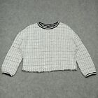 Riani Womens Cropped Jumper De 38 Oversized White Knit Frayed Sweater Loose