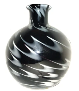 Small Bud Vase, Black White Purple Ribbons Marino - Picture 1 of 9