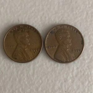 1954 d and 1950 Lincoln Wheat Penny 1No Mint Mark L On Edge Error - Picture 1 of 6