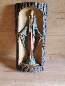 Virgin Mary Snake Underfoot Plaque Art Faux Tree Wall Hanging Vtg Italy Italian - Picture 1 of 24