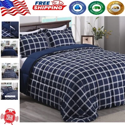 Chic King Comforter Set with 2 Pillowcases - Lightweight Microfiber Plaid Design - Изображение 1 из 4