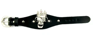 Unisex black skull with crown in crystals wrist strap,bikers,goth (ka) - Picture 1 of 2