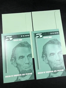 2x 2006 5 $ Dollar Scheine - Uncut Sheet Of 4 BEP Folder - High Serial - SICHERER VERSAND - Bild 1 von 23