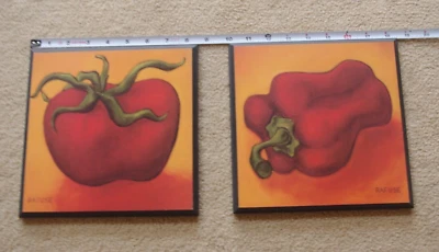 Will Rafuse Wood Wall Plaques Set Of 2 Vegetables, Pepper & Tomato 8x8 - Image 1 of 3