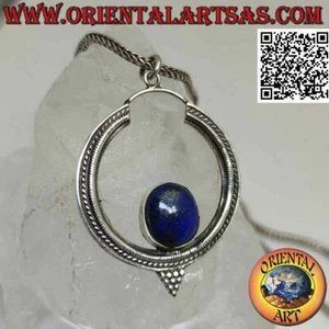Ciondolo in argento 925‰ cerchio decorato con lapislazzulo ovale all'interno a - Foto 1 di 4