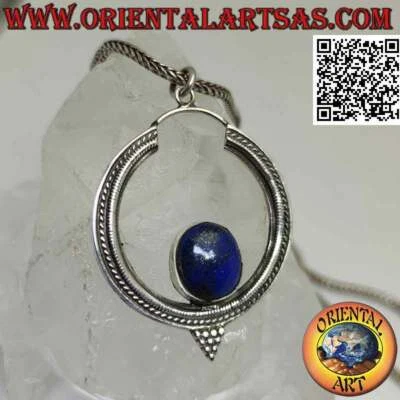 Ciondolo in argento 925‰ cerchio decorato con lapislazzulo ovale all'interno   a - Immagine 1 di 4