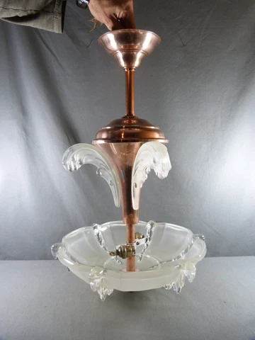 French Art Deco frosted glass chandelier after EZAN 1930's Cover