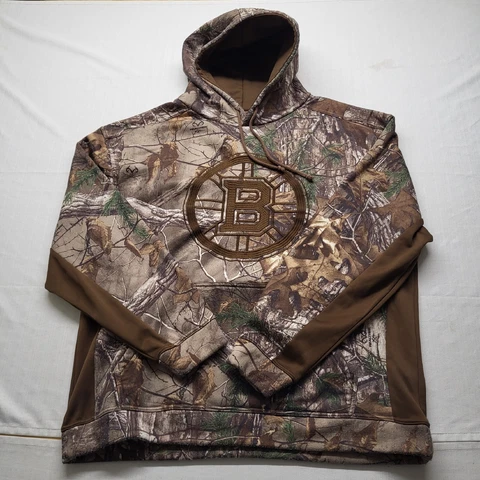 Old Time Hockey Boston Bruins Hoodie Mens 2XL Brown Camo Sweatshirt Fleece Lined Cover