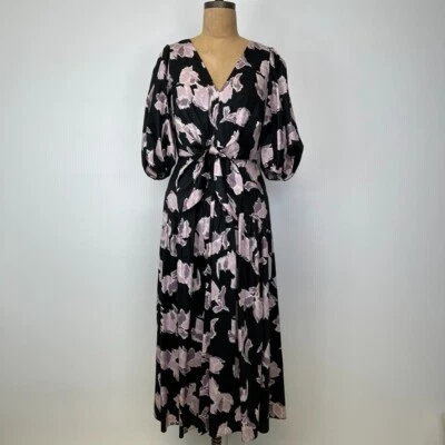 Vestido Rebecca Taylor Mujer 2 Midi Ikat Flor Floral V Acanalado Trabajo Fiesta Núcleo Foto 1 de 4