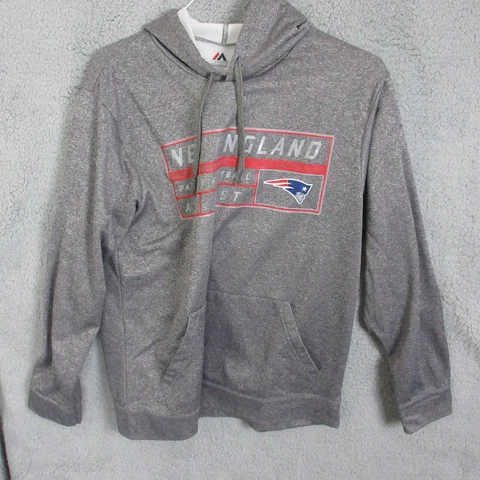 New England Patriots Sweatshirt Adult Medium Gray Majestic Hoodie  Big Logo Cover
