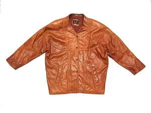 VINTAGE CREATION JEZ TAN BROWN SOFT LEATHER PADDED OVERSIZED COAT JACKET SIZE 11 - Picture 1 of 9