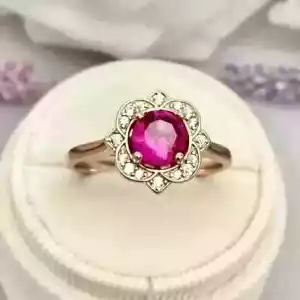 2.00Ct Round Ruby & Lab Created Diamond 14K Yellow Gold FN Women's Wedding Ring - Picture 1 of 8