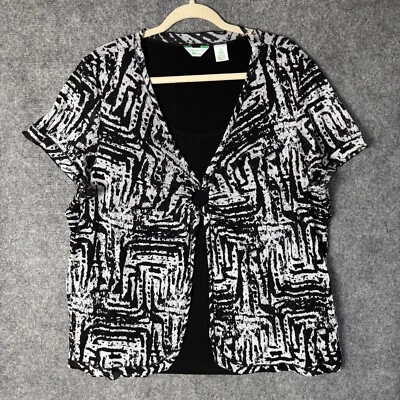 Laura Ashley Top Women's 2X Black Gray Print Layered Look Popover Short Sleeve - Image 1 of 4
