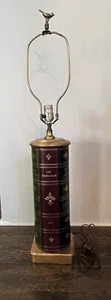 Tall Vintage Fredrick Cooper Faux Leather Books Table Lamp Gold Gilt Wood - Picture 1 of 11