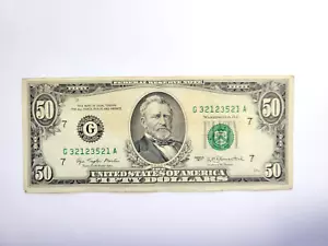 1977 $50 Fifty Dollar Bill Federal Reserve Note, US Serial # G32123521A - Picture 1 of 2