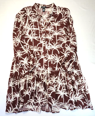 Экспресс пальма печать свет рубашка платье с оборками подол длинным рукавом новый большой - Изображение 1 из 4