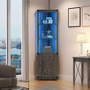 5-Tier Corner Shelf with LED Light Corner Cabinet w/ Doors Display Storage Rack - Picture 1 of 8