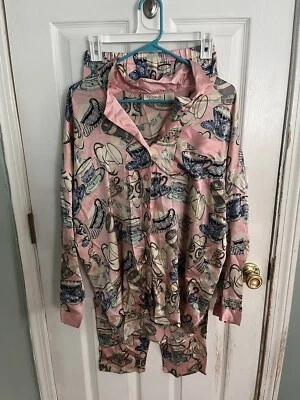 Conjunto de pijama de colección Victorias Secret 100 % seda etiqueta dorada talla pequeña S estampado taza de té Foto 1 de 4