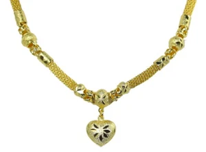 Beauty! Beads & Heart 18" Thai Made Necklace 22K 24K Gold GP Baht Jewelry GT16 - Imagen 1 de 6
