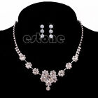 Flower Earrings & Pendant Necklace Wedding Bridal Crystal Jewelry