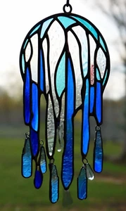 TURQUOISE Abstract OCEAN JELLYFISH Authentic Stained Glass AUSTRALIAN SUNCATCHER - Picture 1 of 24