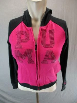 Puma Talla L (8-9) Niñas Rosa/Negro Algodón Cuentas Atlético Cremallera Completa Sudadera con Capucha 6G510 Foto 1 de 4
