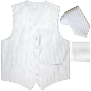 New Men's Formal Vest Tuxedo Waistcoat_2.5" necktie set striped wedding white - Picture 1 of 4