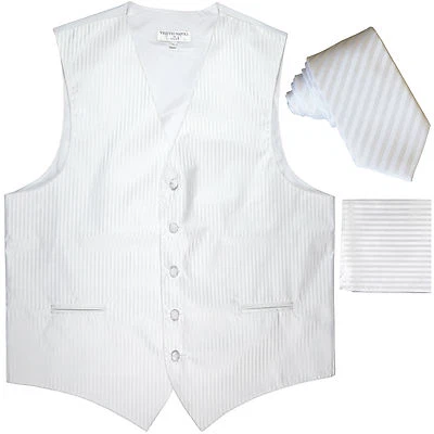 New Men's Formal Vest Tuxedo Waistcoat_2.5" necktie set striped wedding white - Image 1 of 4