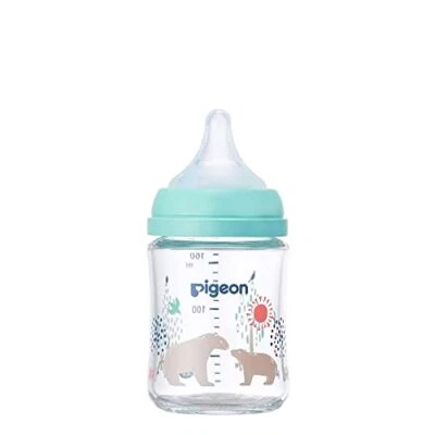 Pigeon Breast Milk Bottle Bear 160ml Heat Resistant Glass Light Blue        - Image 1 of 4