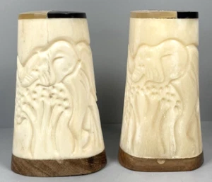 Vtg Handcarved Elephant Salt & Pepper Shakers African Safari Decor Collectible - Picture 1 of 6