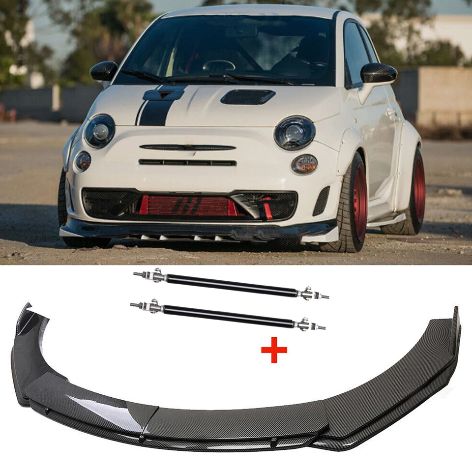 Front Bumper Lip Spoiler Kit Splitter Carbon Fiber +Strut Rods For Fiat 500 500L Foto 1 de 4