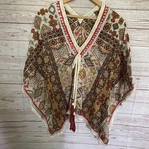 Paths Of The Spirit Tribal Poncho (One Size) Boho Hippie Aztec Fringe Beaded - Picture 1 of 8
