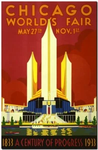 Vintage Travel Poster CANVAS ART PRINT 8"X 10" Chicago World fair USA 1933 - Bild 1 von 1