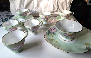 RARE Foley Begonia 16 Pc Set - 6 Cups 2 Saucers 6 Side Plates 1 Serving Plate - Picture 1 of 11