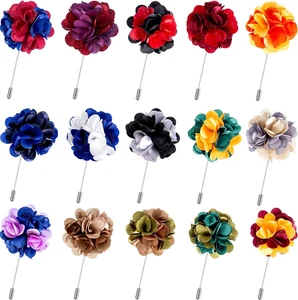 Pangda 15 Pieces Men'S Lapel Pin Handmade Satin Flower Boutonniere Pin with Gift - Picture 1 of 12