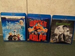 Disney Lot Of 3 Movies Frozen Frankenweenie Wreck It Ralph Blue Ray - Imagen 1 de 9