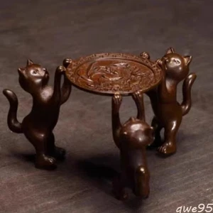 Archaizing Copper Cat Place Shelves Teapot Lid Rack Decoration Retro Ornament - Picture 1 of 4