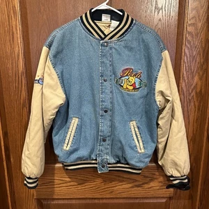 Vintage Disney Store Winnie the Pooh Denim Varsity Jacket Medium Embroidered - Picture 1 of 10