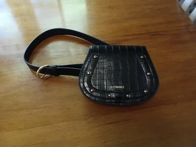 Calvin Klein Women's Black Faux Leather Belt Bag Fanny Pack Saddle Embossed  - Image 1 of 4