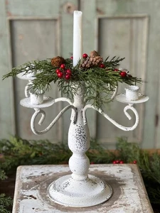 Farmhouse Vintage Candelabra – 12" Distressed Metal Candle Holder – Rustic Home  - Picture 1 of 5
