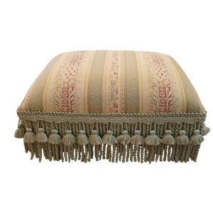 Taburete otomano vintage estilo victoriano chartreuse rosa borlas trenzadas 15"x12" - Imagen 1 de 9