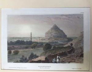 Antique Steel Engraving Print India Art  Dowlatabad Hand Coloured Minaret - Picture 1 of 3