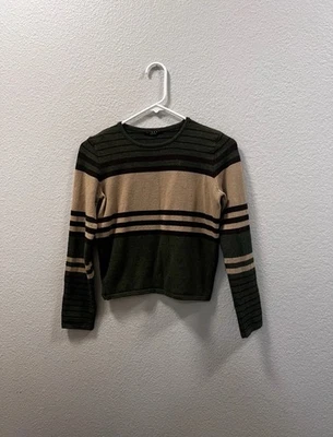 Suéter recortado a rayas verde, marrón cuello redondo SISLEY para mujer talla mediana Foto 1 de 4