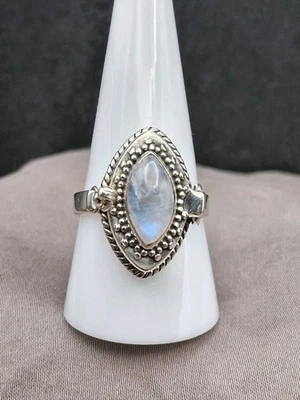 Anillo Venenoso Piedra Lunar Arco Iris Plata Esterlina Talla 10 Vintage Victoriano Foto 1 de 4