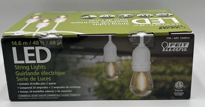 Feit Exterior 48 Pies Eléctrico Enchufable Resistente 24 LED Blanco Cadena de Luz NUEVO Foto 1 de 4