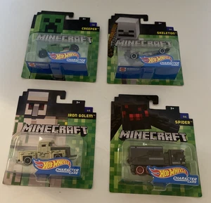 Hot Wheels Character Cars Minecraft Set of 4 Creeper Skeleton Iron Golem Spider - Picture 1 of 7