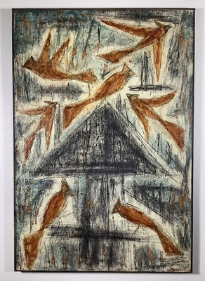 CARDINALS AT THE FEEDER 2009 Original Georgia Red Mud Steven Chandler Listado Foto 1 de 4