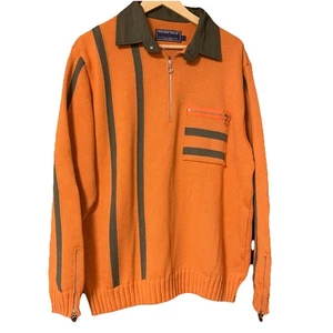 Peter Polo Designer Sweater Men’s L Orange 1/4 Zip Collared Luxury France - Picture 1 of 12
