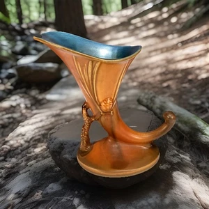 Vintage Roseville Keramik braun Tannenzapfen Füllhorn Vase Ohio Kunstkeramik - Bild 1 von 13