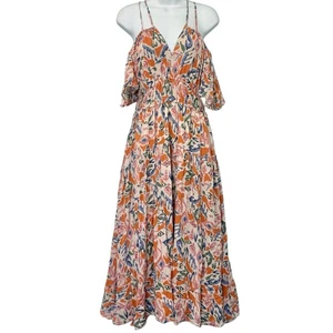 Maxi Vestido LOST + WANDER Naranja Floral Hombro Frío Texturizado Talla S NUEVO Etiquetas - Imagen 1 de 16